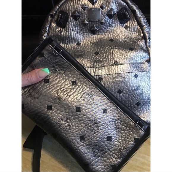 MCM Studded Stark Silver Metallic Backpack - Picture 12 of 12